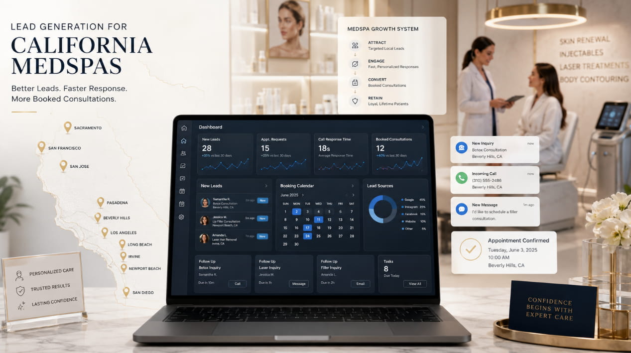 California medspa lead generation — CRM dashboard view